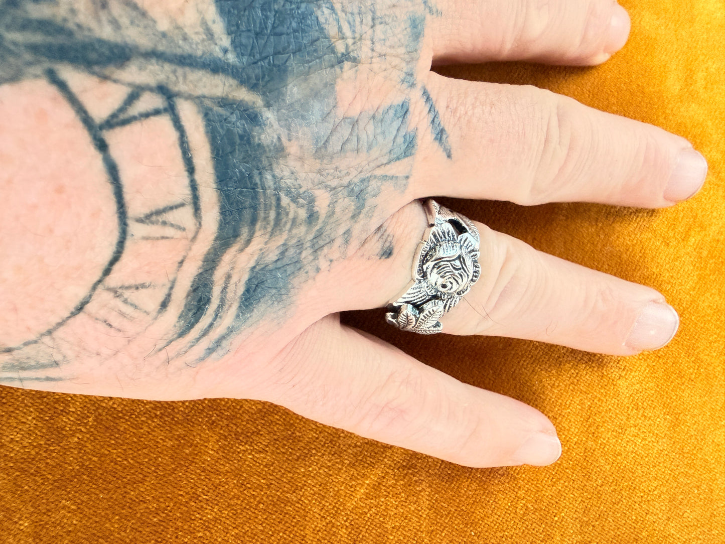 Vintage Silver Plated German Ice Olive Pickle Spoon Ring With Hildesheimer Rose