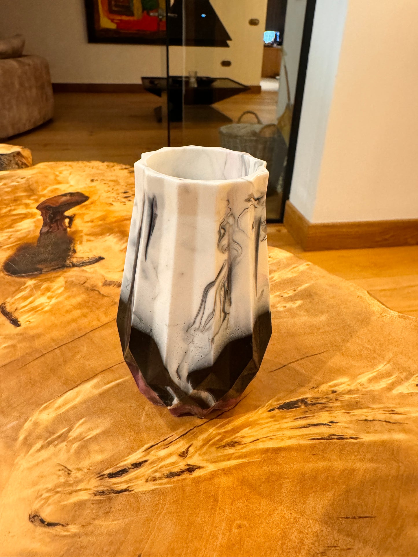 Tiny Resin White & Purple Drop Swirl Pot
