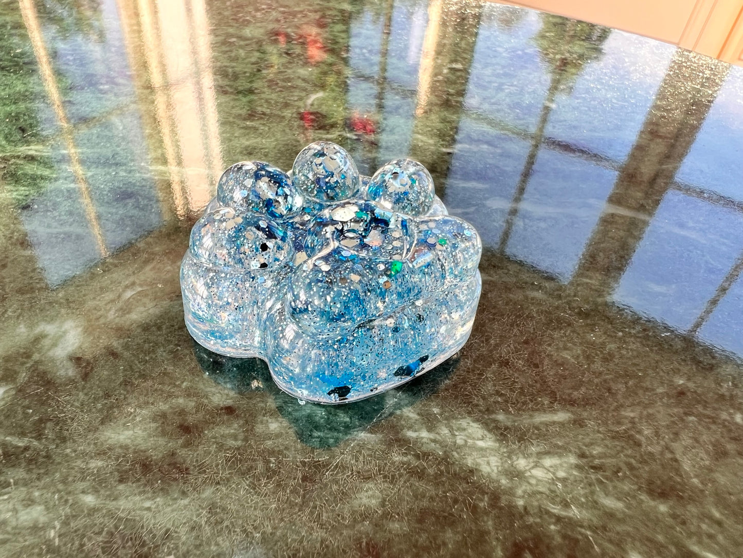 Resin Paddy Paw Blue Glitter
