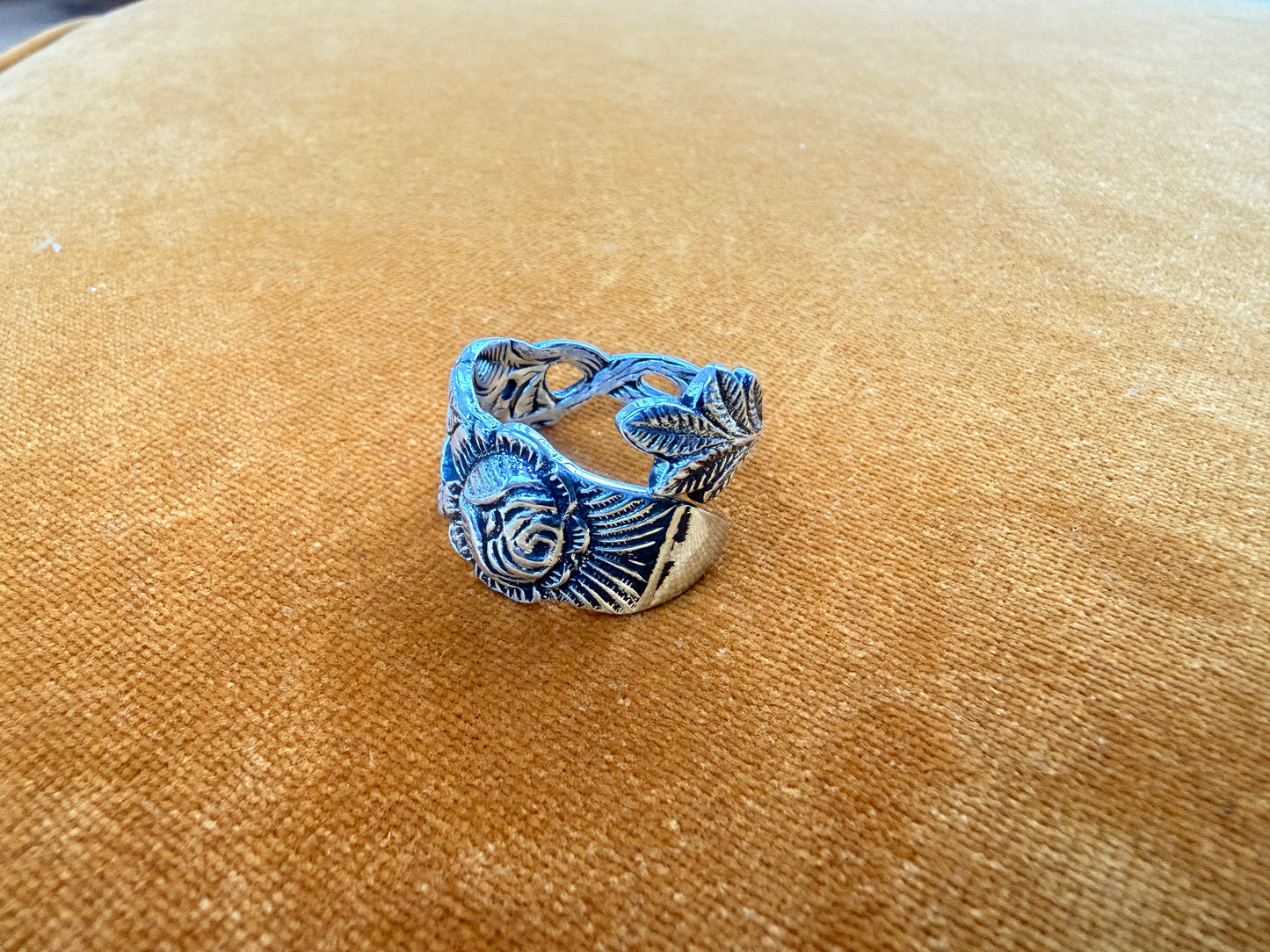 Vintage Silver Plated German Ice Olive Pickle Spoon Ring With Hildesheimer Rose