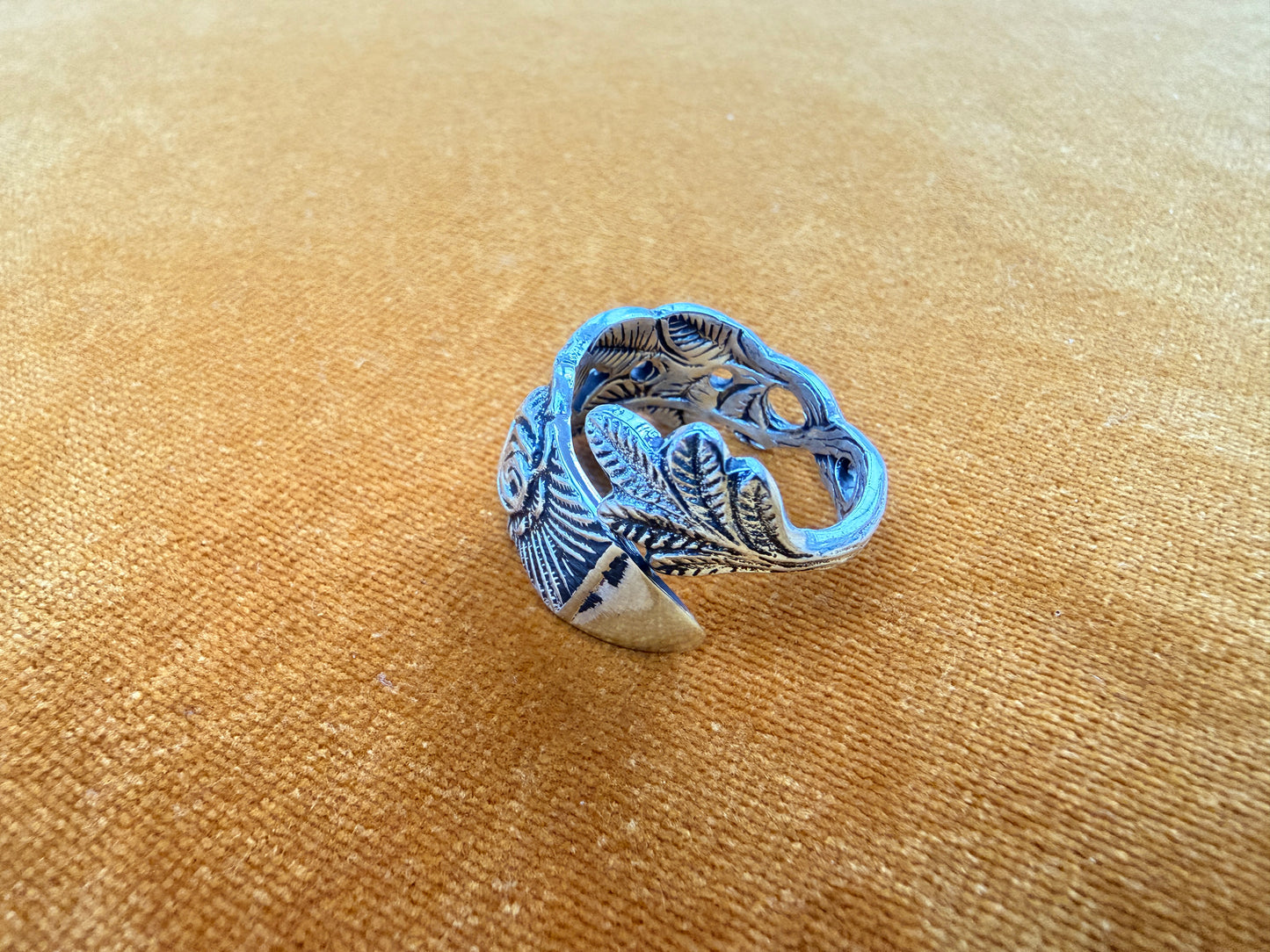 Vintage Silver Plated German Ice Olive Pickle Spoon Ring With Hildesheimer Rose