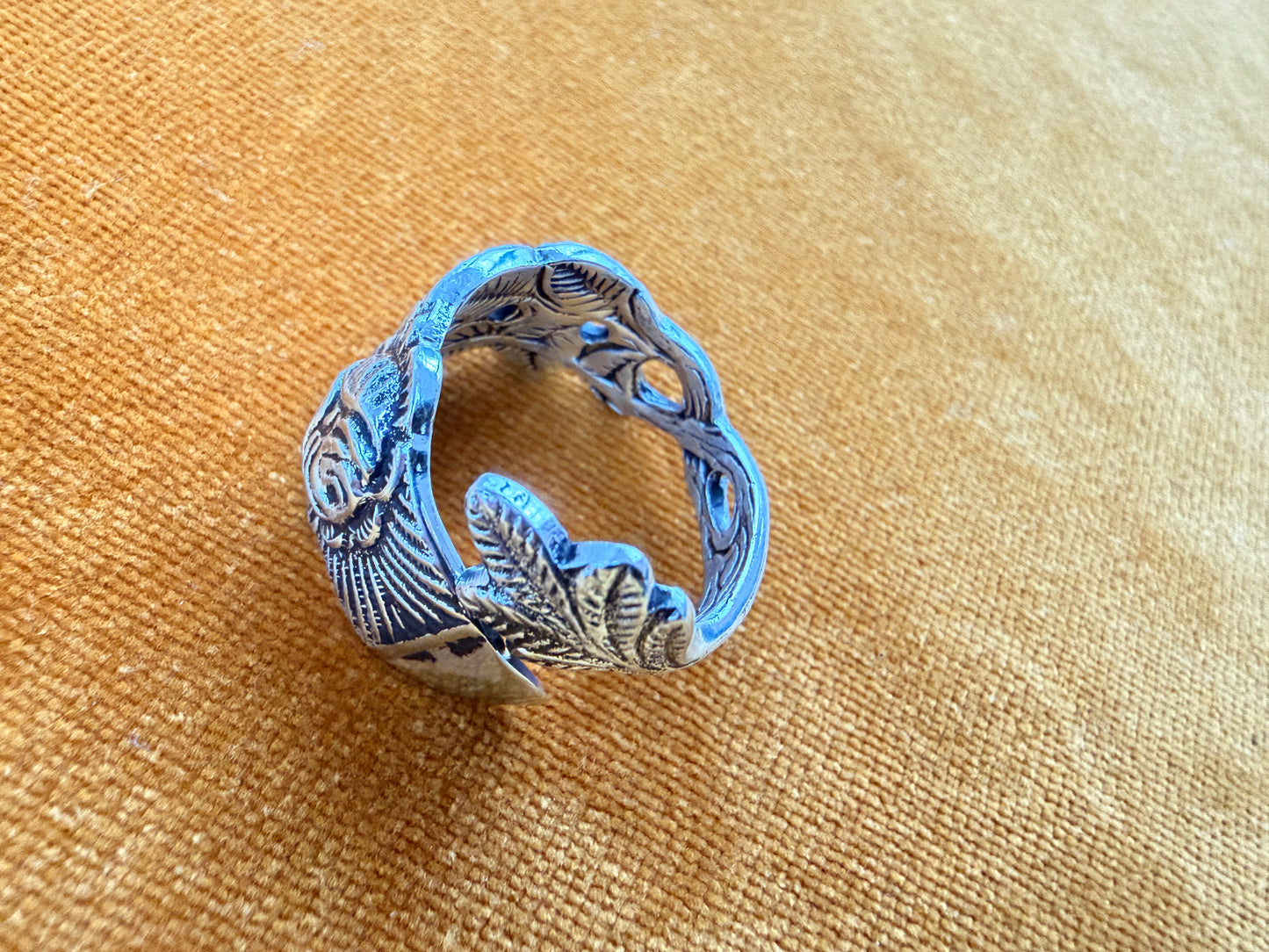 Vintage Silver Plated German Ice Olive Pickle Spoon Ring With Hildesheimer Rose