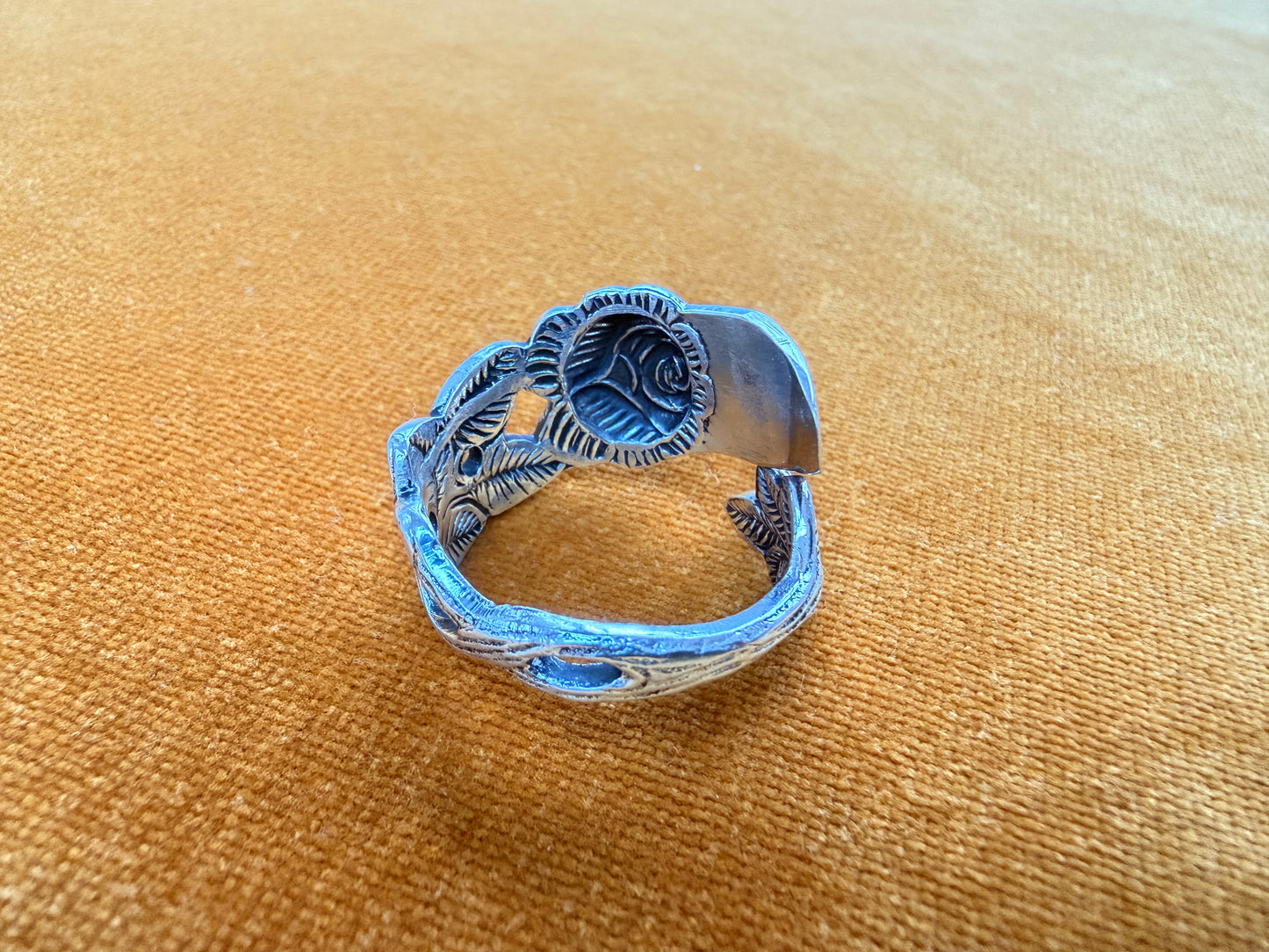 Vintage Silver Plated German Ice Olive Pickle Spoon Ring With Hildesheimer Rose