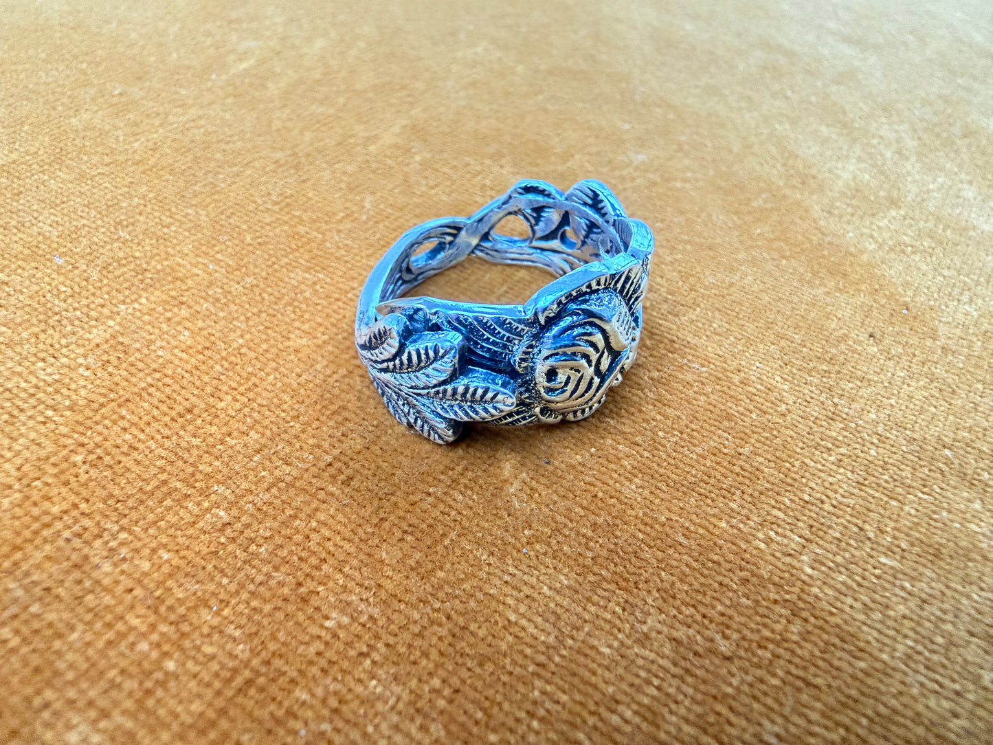 Vintage Silver Plated German Ice Olive Pickle Spoon Ring With Hildesheimer Rose