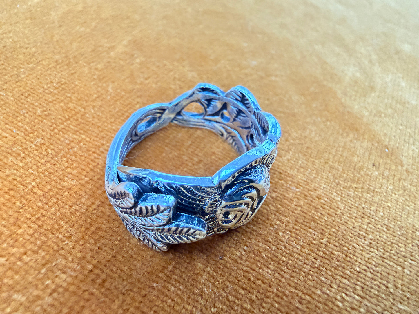 Vintage Silver Plated German Ice Olive Pickle Spoon Ring With Hildesheimer Rose