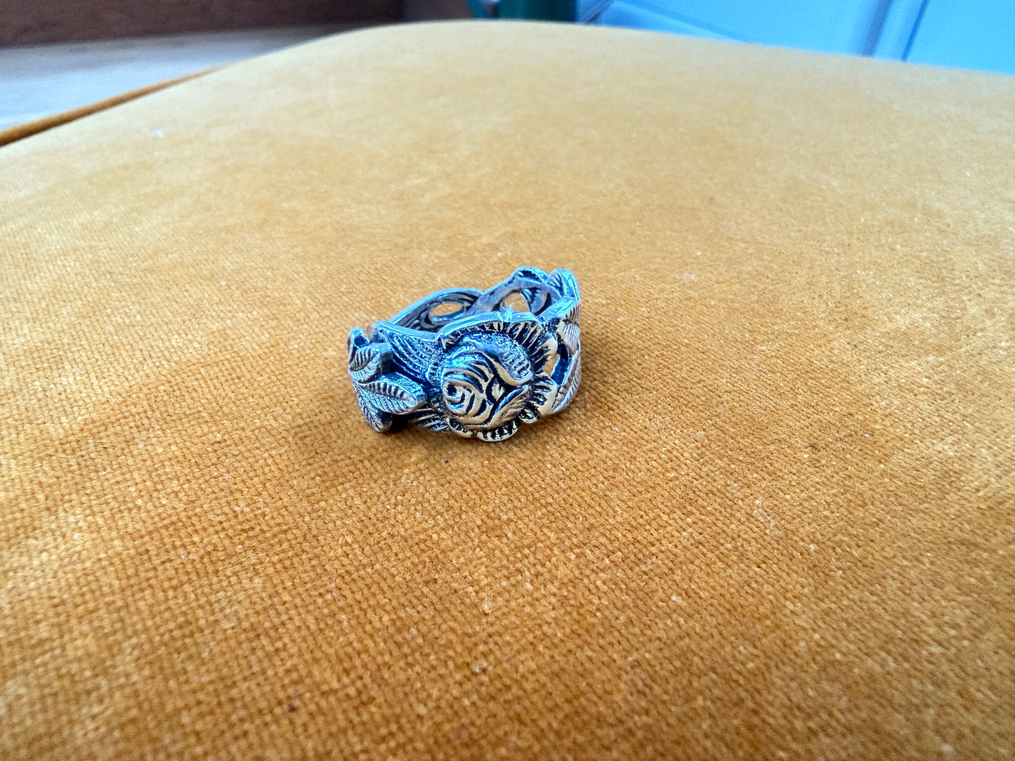 Vintage Silver Plated German Ice Olive Pickle Spoon Ring With Hildesheimer Rose