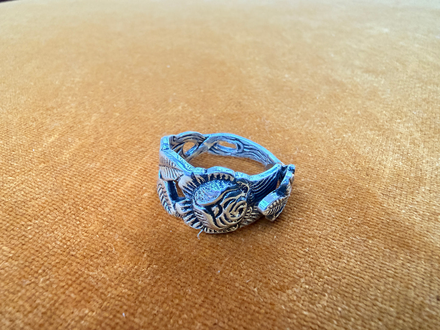 Vintage Silver Plated German Ice Olive Pickle Spoon Ring With Hildesheimer Rose