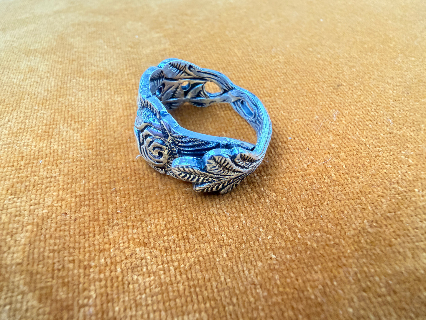 Vintage Silver Plated German Ice Olive Pickle Spoon Ring With Hildesheimer Rose