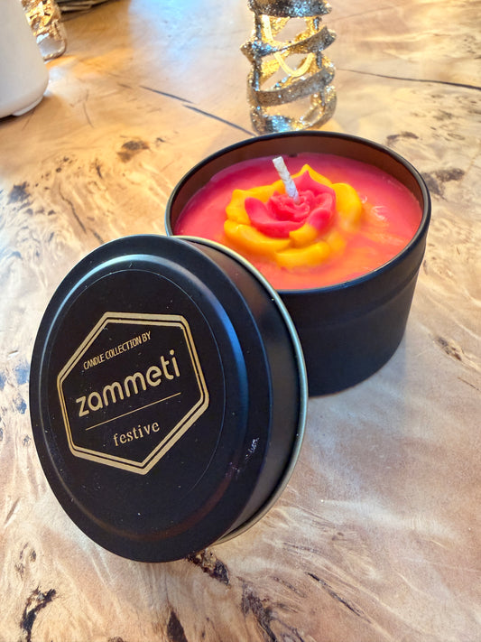 Zammeti Candle Collection - Christmas Tree Red with Yellow Flower 100g