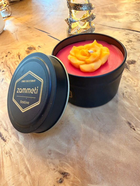 Zammeti Candle Collection - Christmas Tree Red with Yellow Flower 100g