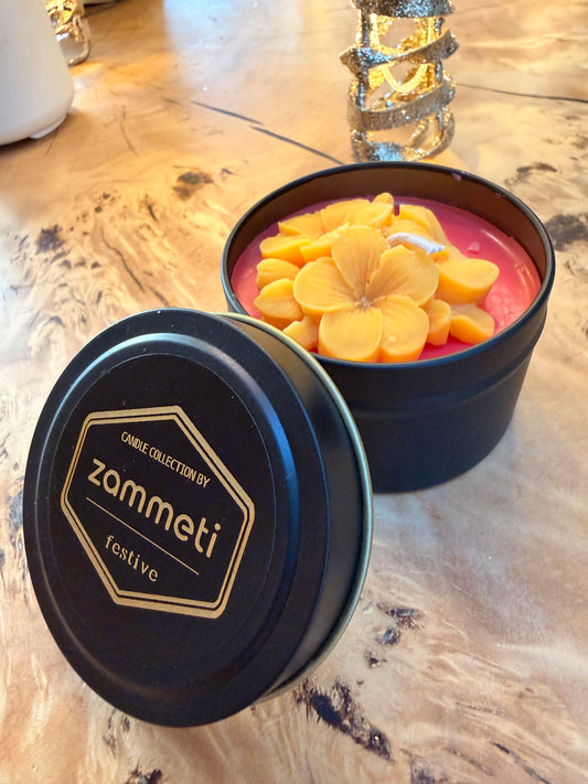 Zammeti Candle Collection - Christmas Tree Red with Yellow Flower 100g